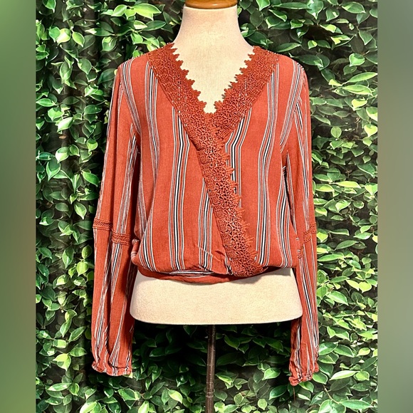 La Gypsy | Tops | La Gypsy Stripe Top Blouse Rust Color Brown Junior ...